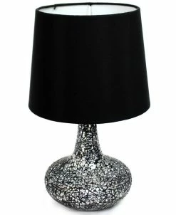 Simple Designs Mosaic Tiled Glass Genie Table Lamp With Fabric Shade