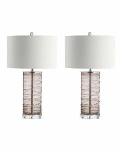 JONATHAN Y Cole 27.5 Modern Fused Glass Cylinder LED Table Lamp - Set Of 2