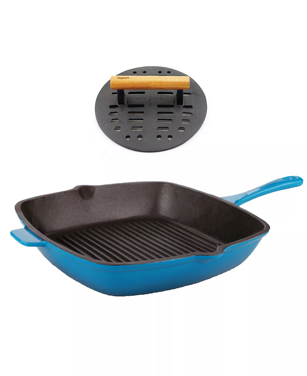 BergHOFF Neo 2-Pc. Cast Iron Set: 11 Grill Pan And With Slotted Steak Press 3 BergHOFF Neo 2-Pc. Cast Iron Set: 11 Grill Pan And With Slotted Steak Press