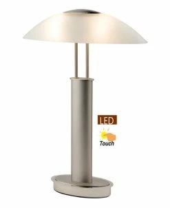 Artiva USA 2 Tone Satin Nickel LED Touch Table Lamp With Oval Canoe And Frosted Glass Shade