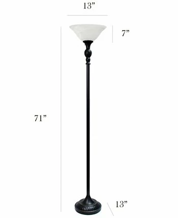 All The Rages Elegant Designs 1 Light Torchiere Floor Lamp With Marbleized White Glass Shade 5 All The Rages Elegant Designs 1 Light Torchiere Floor Lamp With Marbleized White Glass Shade - Image 3