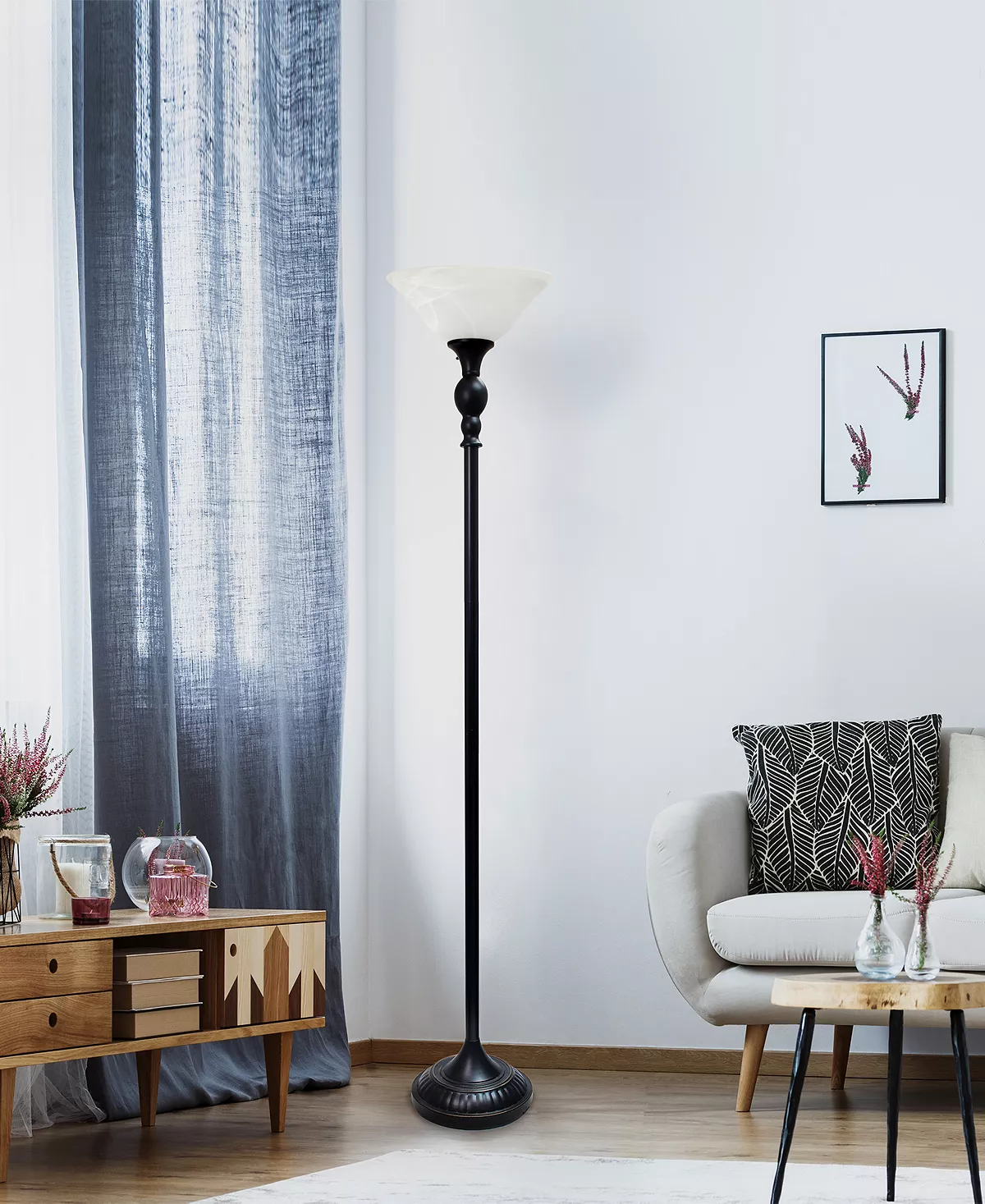 All The Rages Elegant Designs 1 Light Torchiere Floor Lamp With Marbleized White Glass Shade 10 All The Rages Elegant Designs 1 Light Torchiere Floor Lamp With Marbleized White Glass Shade - Image 8