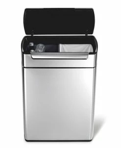 Simplehuman Brushed Stainless Steel 48 Liter Fingerprint Proof Touch Bar Dual Recycler Trash Can