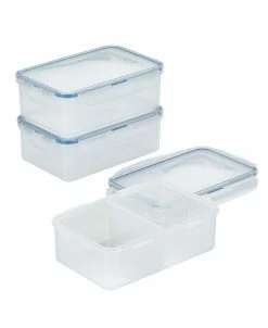 Lock N Lock Easy Essentials On The Go Meals Divided Rectangular Food Storage Containers, 34-Ounce, Set Of 3