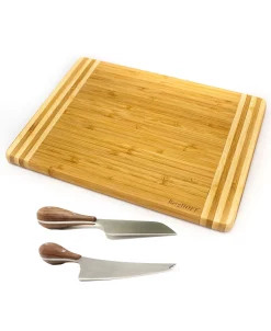 BergHOFF Amboo 3 Piece Striped Board And Aaron Probyn Cheese Knives Set