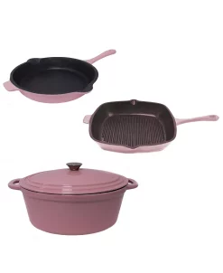 BergHOFF Neo Cast Iron Fry Pan, Grill Pan And 5 Quart Covered Dutch Oven, Set Of 3