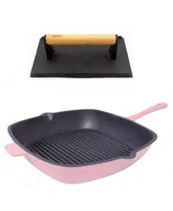 BergHOFF Neo Cast Iron Grill Pan And Bacon, Steak Press, Set Of 2