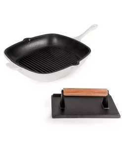 BergHOFF Neo Cast Iron Grill Pan And Bacon, Steak Press, Set Of 2