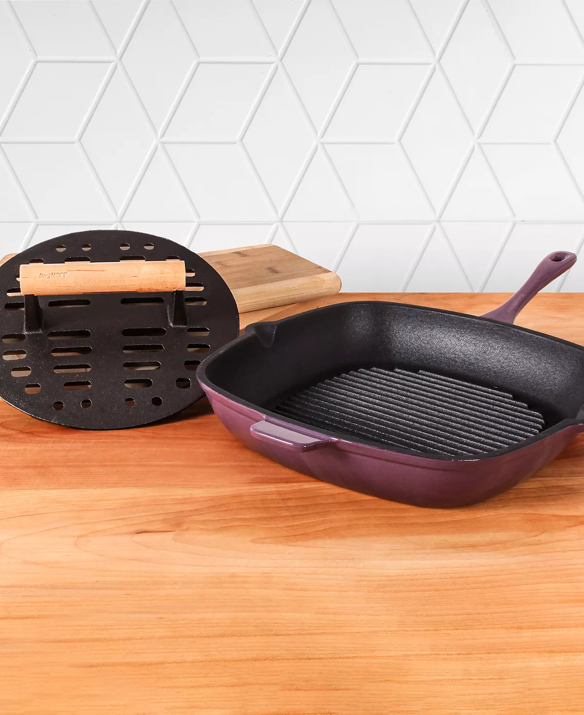 BergHOFF Neo Cast Iron 11 Grill Pan With Slotted Steak Press, Set Of 2 6 BergHOFF Neo Cast Iron 11 Grill Pan With Slotted Steak Press, Set Of 2 - Image 4