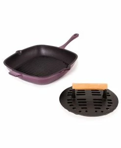 BergHOFF Neo Cast Iron 11 Grill Pan With Slotted Steak Press, Set Of 2