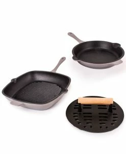 BergHOFF Neo Cast Iron Fry Pan, Grill Pan And Slotted Steak Press, Set Of 3