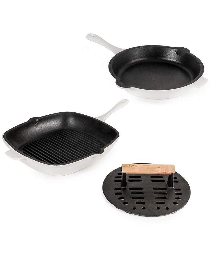 BergHOFF Neo Cast Iron Fry Pan, Grill Pan And Slotted Steak Press, Set Of 3 3 BergHOFF Neo Cast Iron Fry Pan, Grill Pan And Slotted Steak Press, Set Of 3