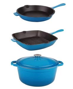 BergHOFF Neo Cast Iron Fry Pan, Grill Pan And 5 Quart Covered Dutch Oven, Set Of 3