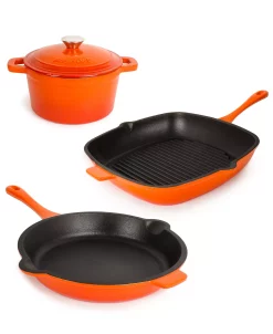 BergHOFF Neo Cast Iron Grill Pan, Fry Pan And 3 Quart Dutch Oven, Set Of 3
