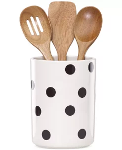 Kate Spade CLOSEOUT! New York All In Good Taste Deco Dot Utensil Crock And Wooden Utensils